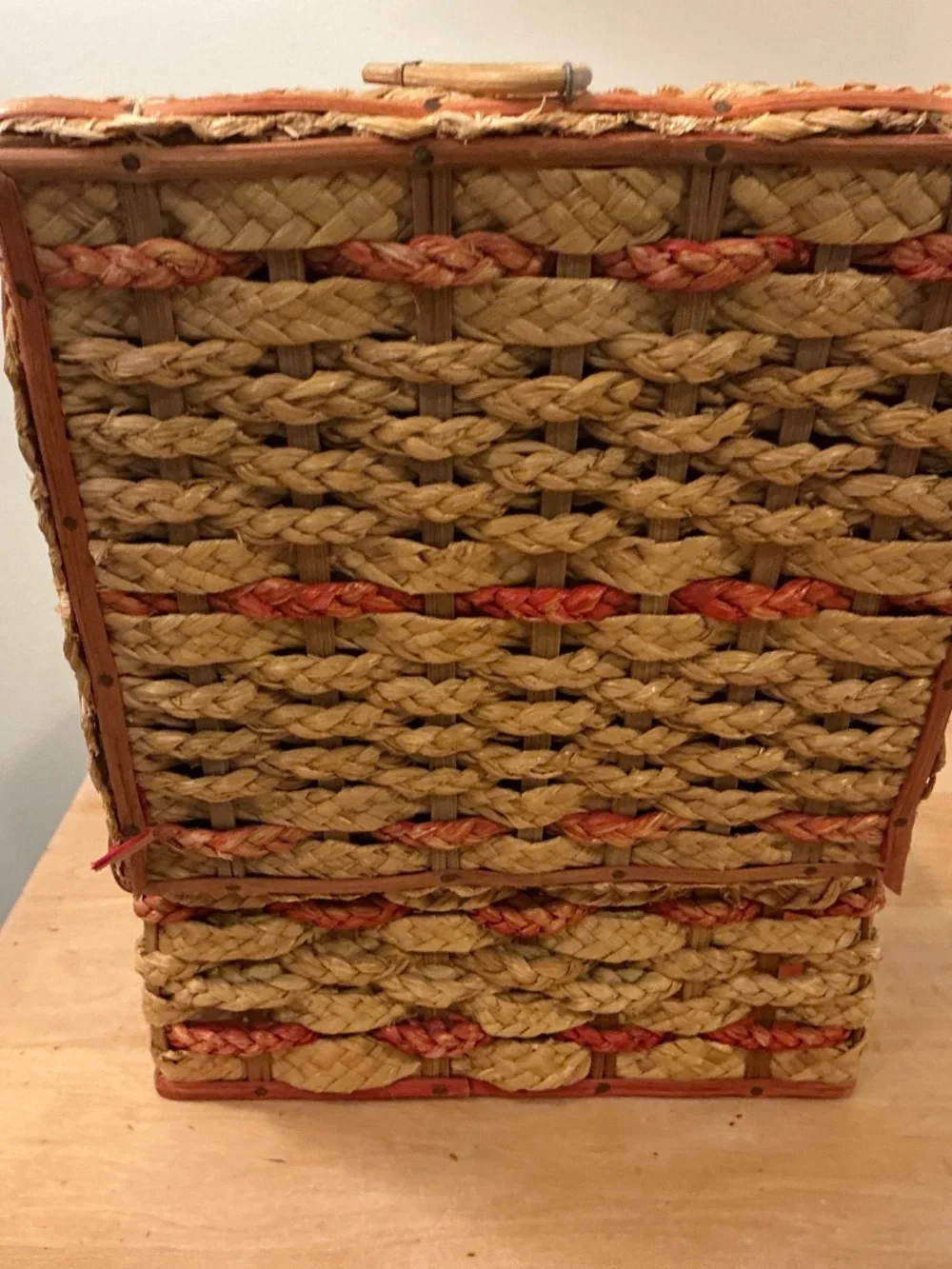 Vintage Wicker Sewing Basket Pink Beige Made in Japan